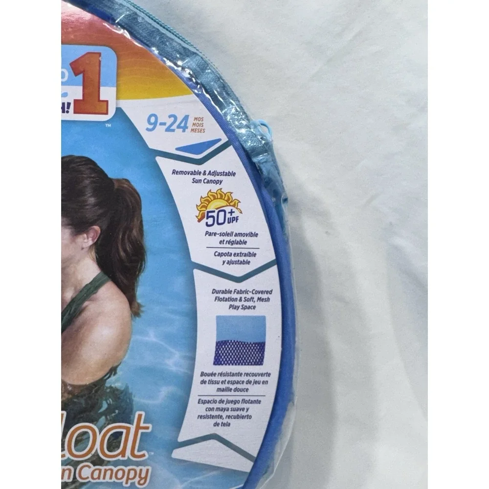 SwimWays Infant Baby Spring Float-Adjustable Sun Canopy -Green/Blue -Step 1 -NEW